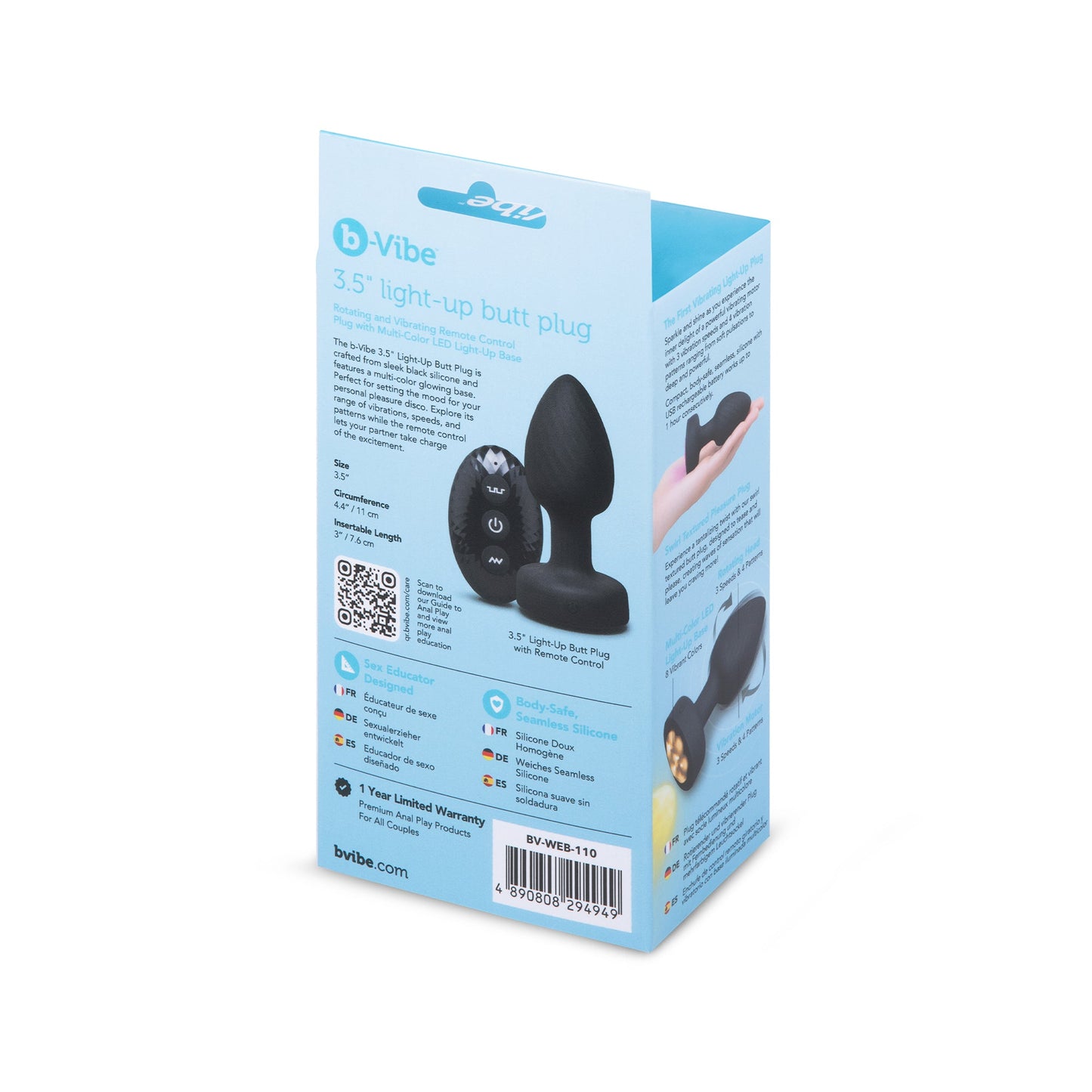 B-VIBE LIGHT UP BUTT PLUG WITH REMOTE CONTROL