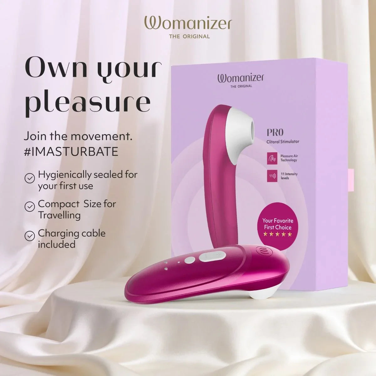 Womanizer Pro Clitoral Stimulator - Vibrant Pink