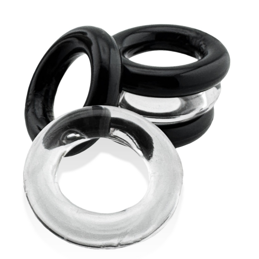 JACKER 5-STACK five-pack tube super-strong  cockrings CLEAR/BLACK