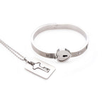 Cuffed Locking Bracelet and Key Necklace - Tungsten Steel