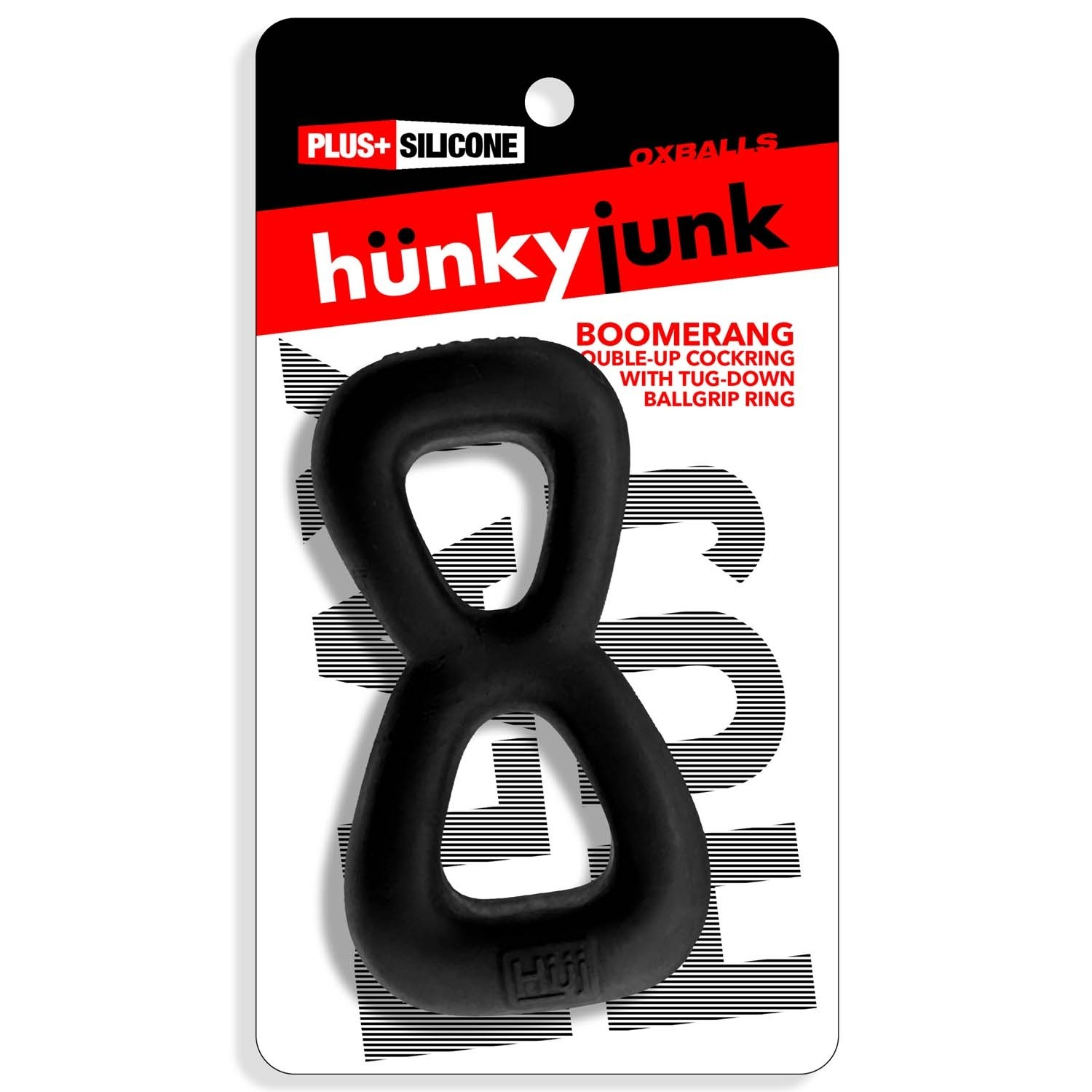 BOOMERANG double-ring cockring & nut-tugger BLACK FOG