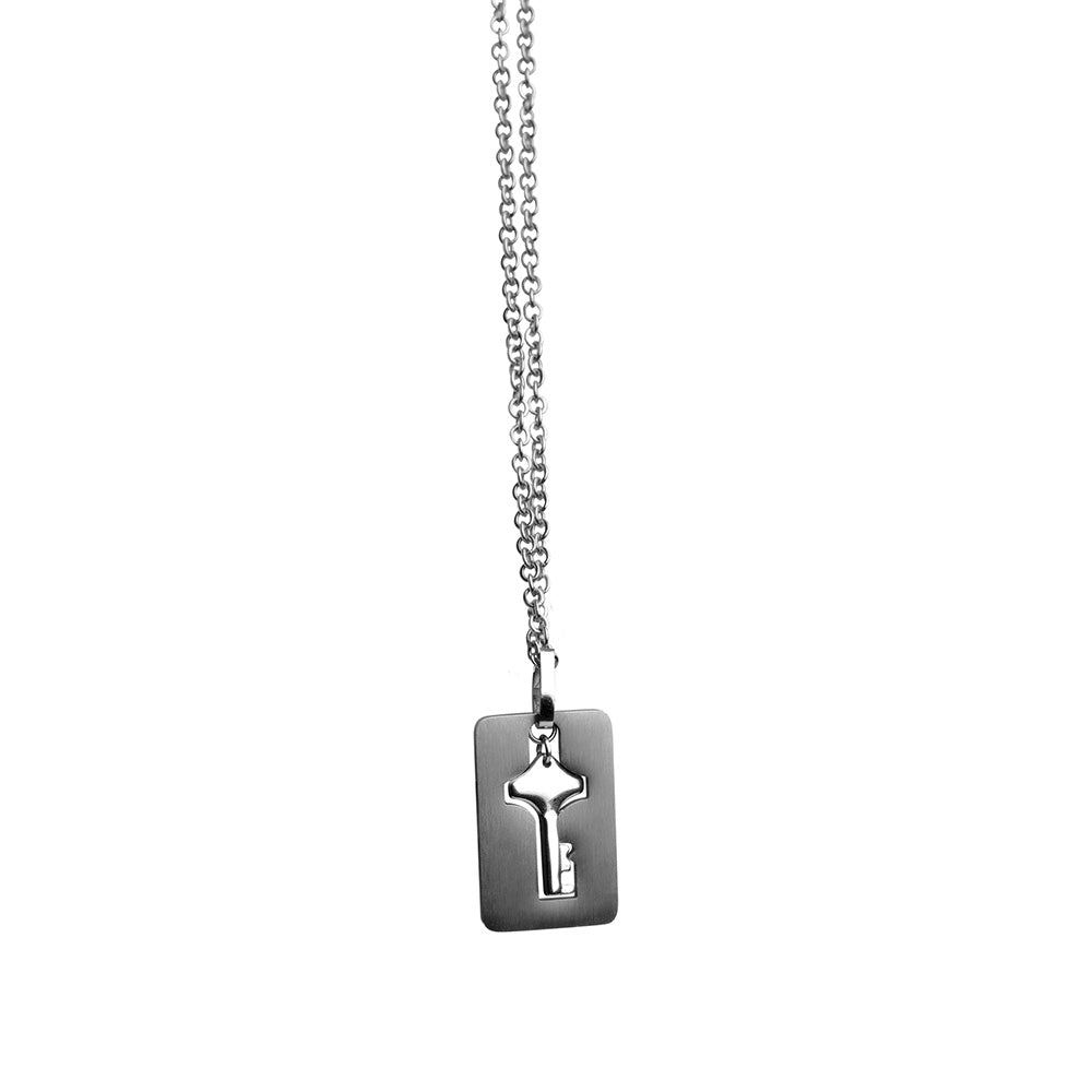 Cuffed Locking Bracelet and Key Necklace - Tungsten Steel