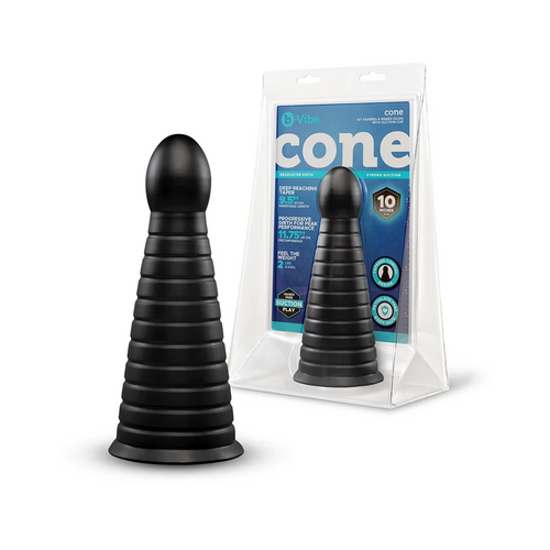 b-Vibe Cone Tapered &amp; Ribbed Dildo with Suction Cup - 10"