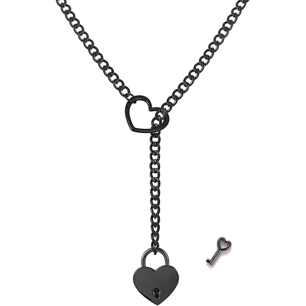 HEART & LOCK O RING SLIP CHOKE CHAIN - Black