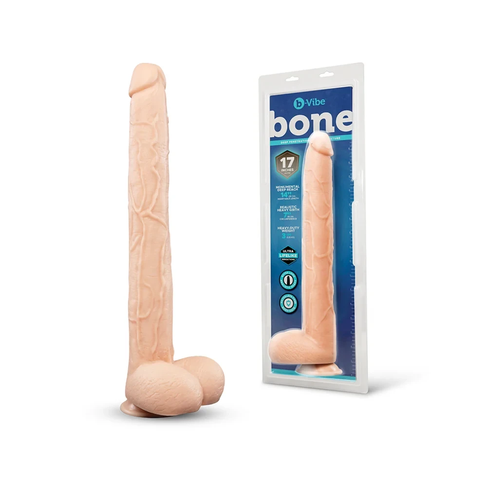 b-Vibe Bone Deep-Insert Dildo with Realistic Balls and Suction Cup - 17"
