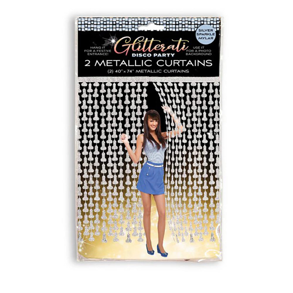 Glitterati Penis Metallic Foil Curtain 2pc - Silver