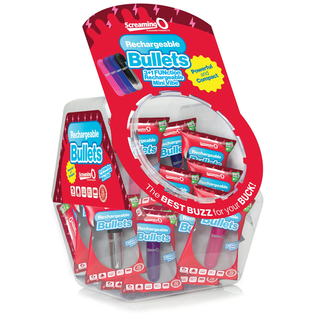 Screaming O Rechargeable Bullets in candy bowl - Assorted 24 pcs