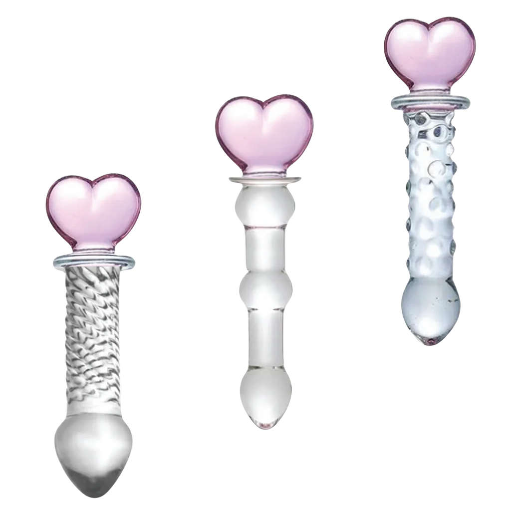 Hearts Of Pleasure - Glass Heart Anal Plugs & Dildo Trio