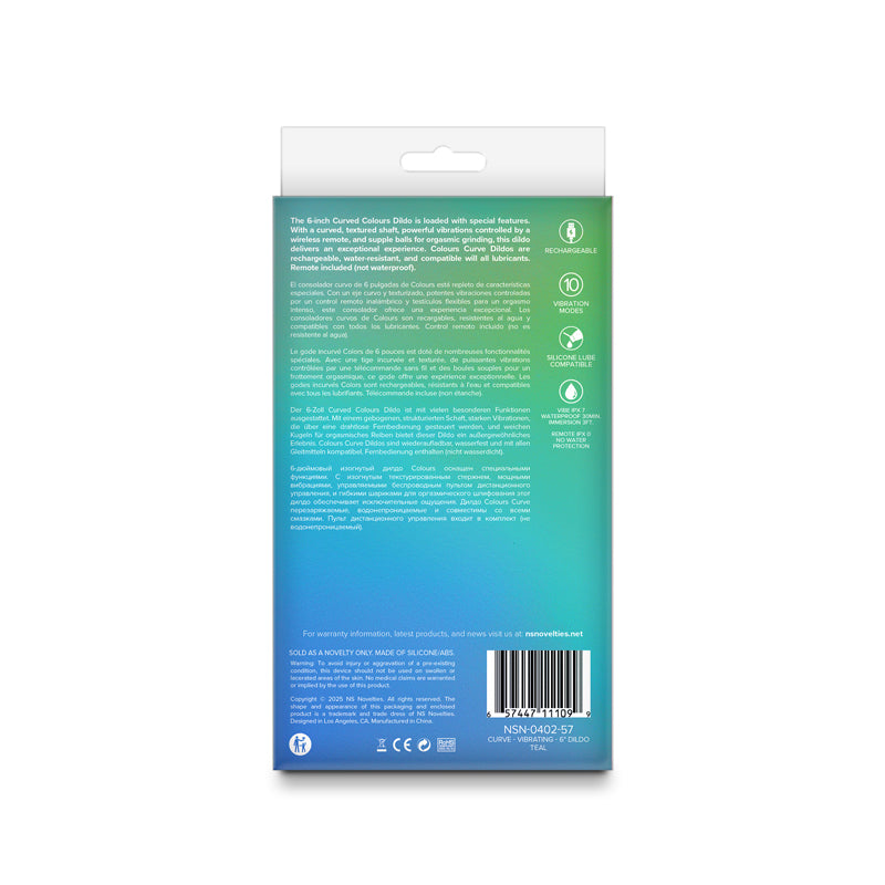 Colours - Curve - Vibrating w/ remote - 5" Dildo - Teal
