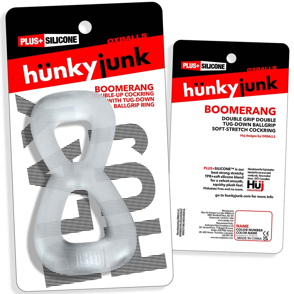 BOOMERANG double-ring cockring & nut-tugger CLEAR STEAM