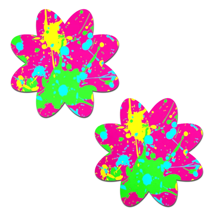 Neon Pink Graffiti Paint Splatter Petal Breast Pasties