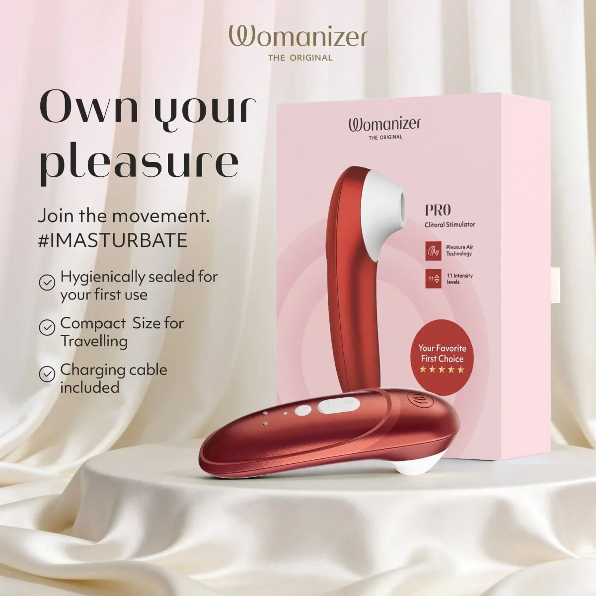 Womanizer Pro Clitoral Stimulator - Bordeaux Red.