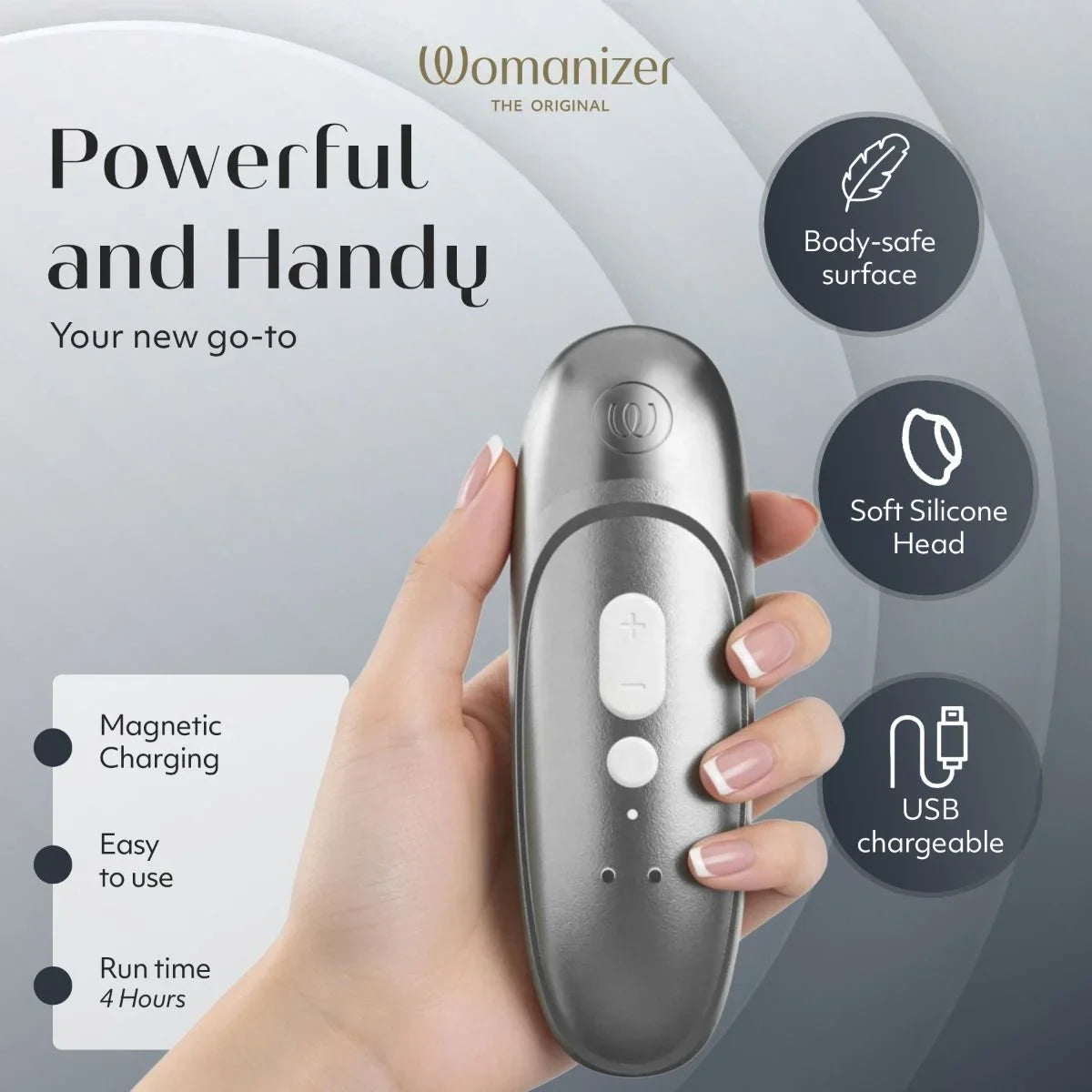 Womanizer Pro Clitoral Stimulator - Silver Gray.
