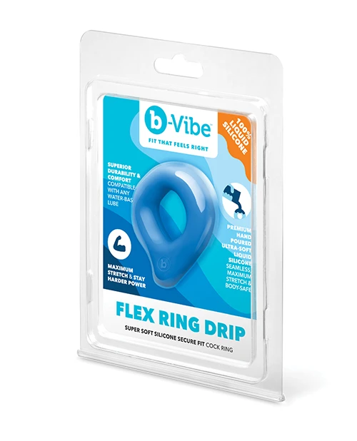 b-Vibe Flex Ring Drip Super Soft Silicone Secure Fit Cock Ring - Blue