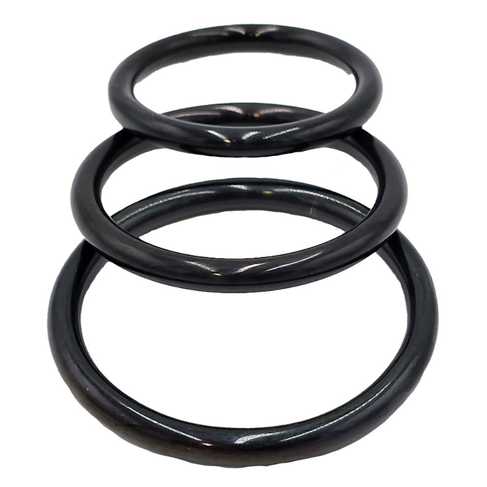 Stainless Steel 3 Piece Cock Ring Set (45/50/55mm) - Black