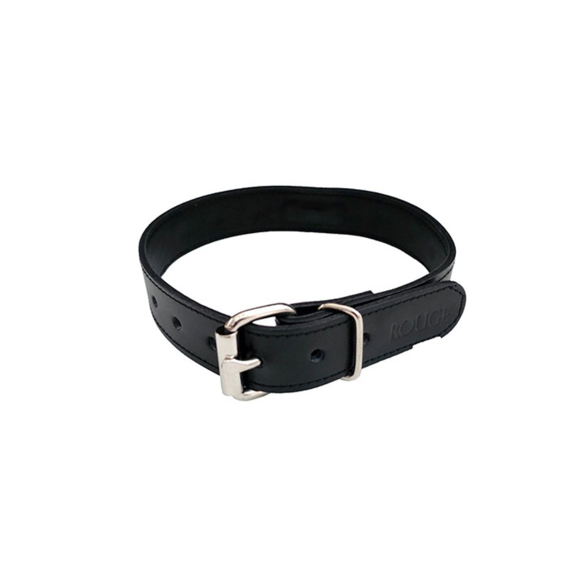 Leather Thin O-Ring Studded Collar with Detachable O-Ring Black