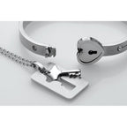 Cuffed Locking Bracelet and Key Necklace - Tungsten Steel