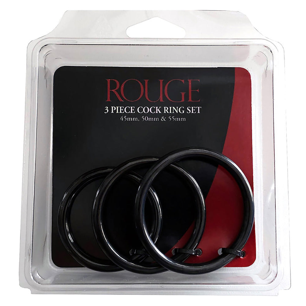 Stainless Steel 3 Piece Cock Ring Set (45/50/55mm) - Black