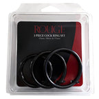 Stainless Steel 3 Piece Cock Ring Set (45/50/55mm) - Black
