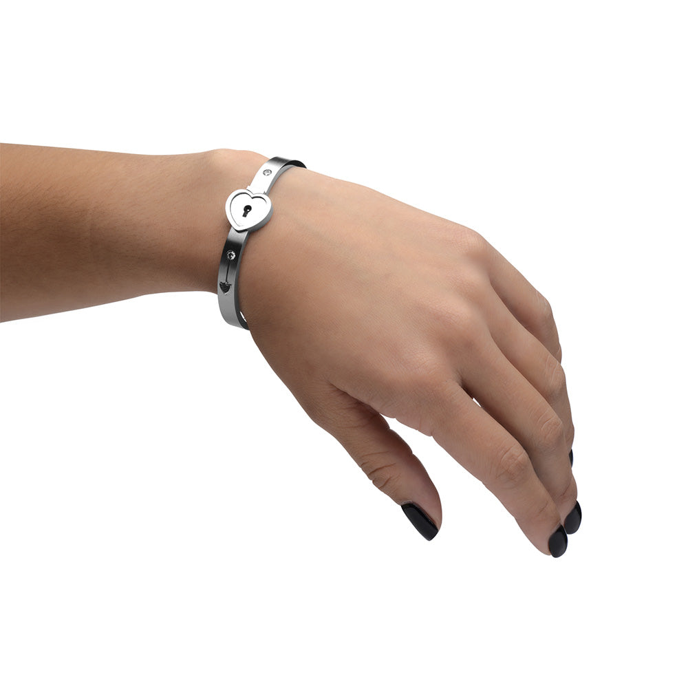 Cuffed Locking Bracelet and Key Necklace - Tungsten Steel