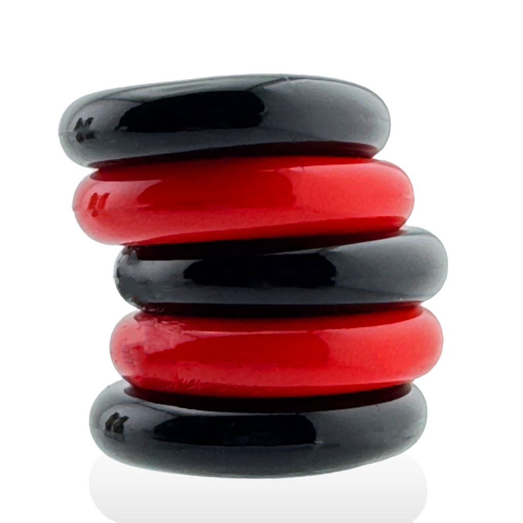 JACKER 5-STACK five-pack tube super-strong  cockrings RED/BLACK