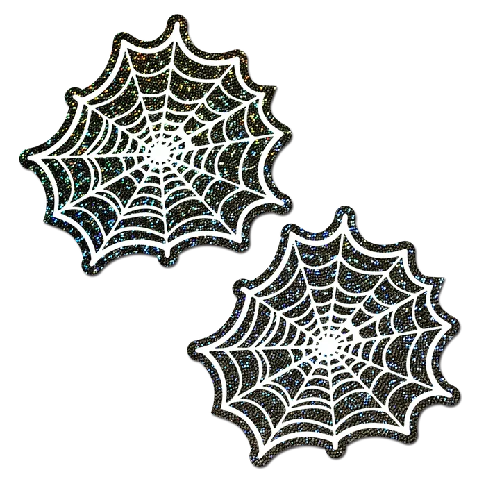 Glitter Black Glow in the Dark Spooky Spider Web Pasties