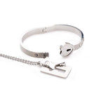 Cuffed Locking Bracelet and Key Necklace - Tungsten Steel