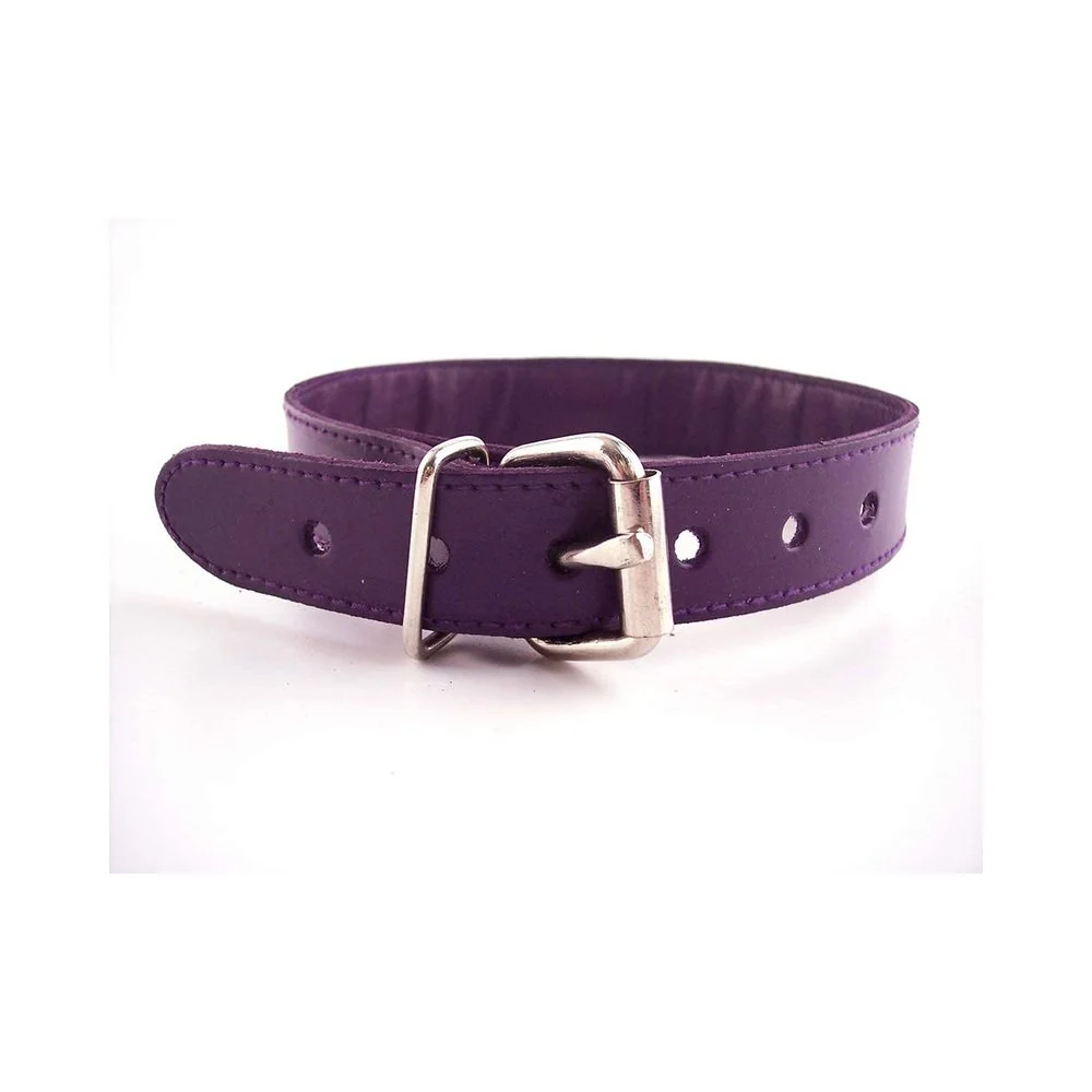 Leather Thin O-Ring Studded Collar with Detachable O-Ring Purple