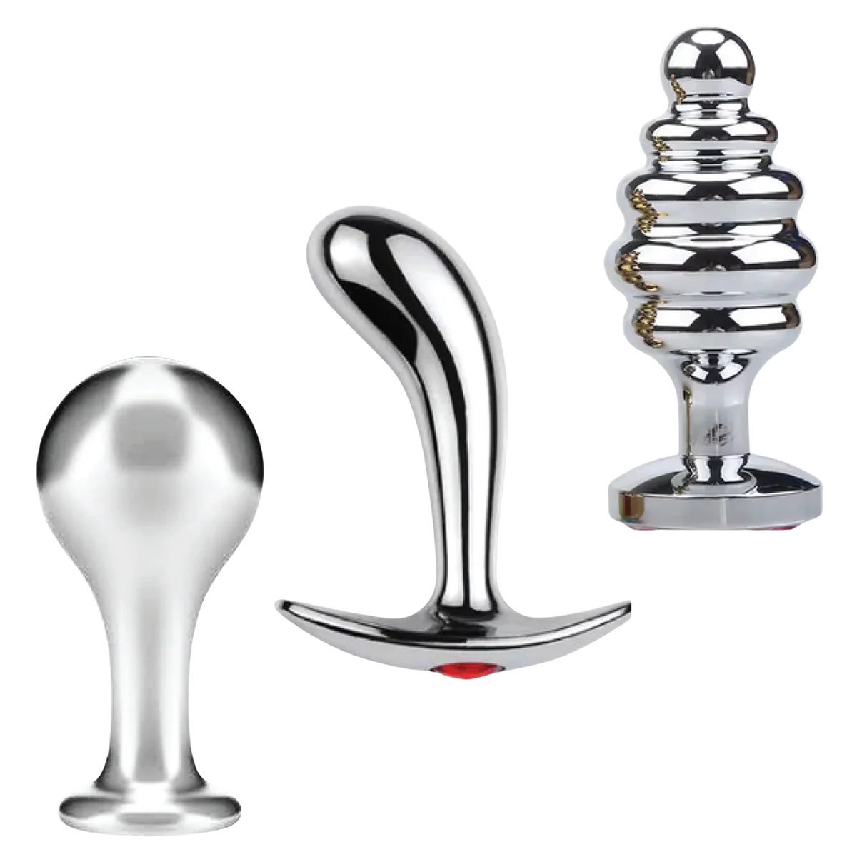Tools of Temptation Collection (Small) - Metal Anal Plug Trio – Classic, Curved & Beaded