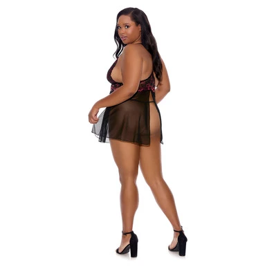 SPLIT CUP BABY DOLL & G-STRING PANTY PLUS SIZE