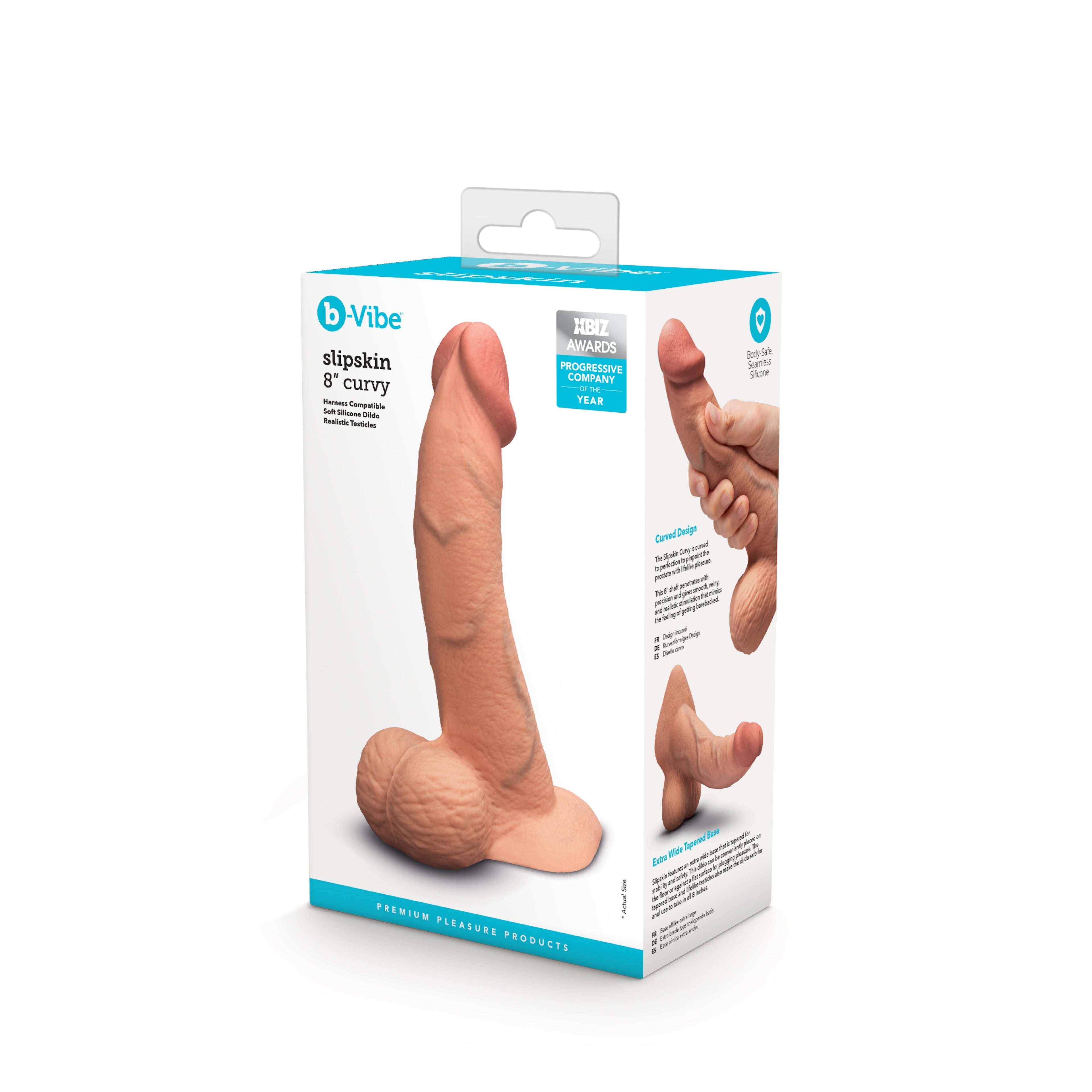 b-vibe Slipskin Realistic Silicone Dildo 8" Curvy Mocha