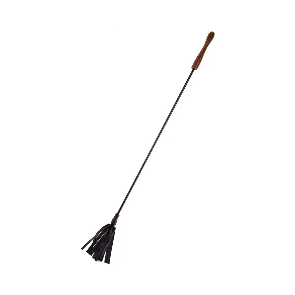Leather Riding Crop With Wooden Handle Black
