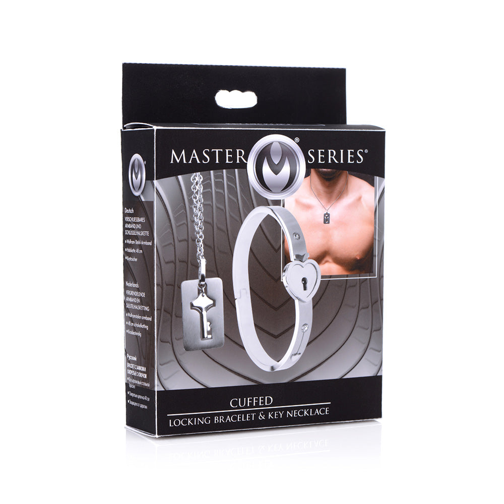 Cuffed Locking Bracelet and Key Necklace - Tungsten Steel