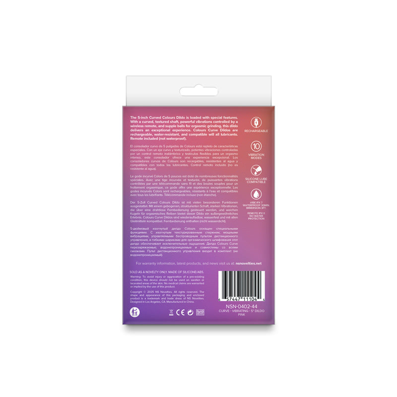 Colours - Curve - Vibrating w/ remote - 5" Dildo - Pink