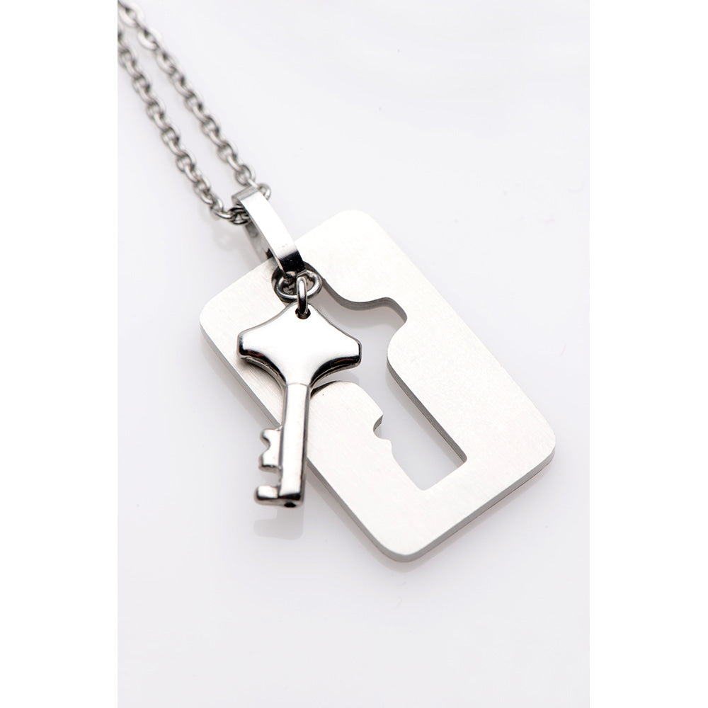 Cuffed Locking Bracelet and Key Necklace - Tungsten Steel