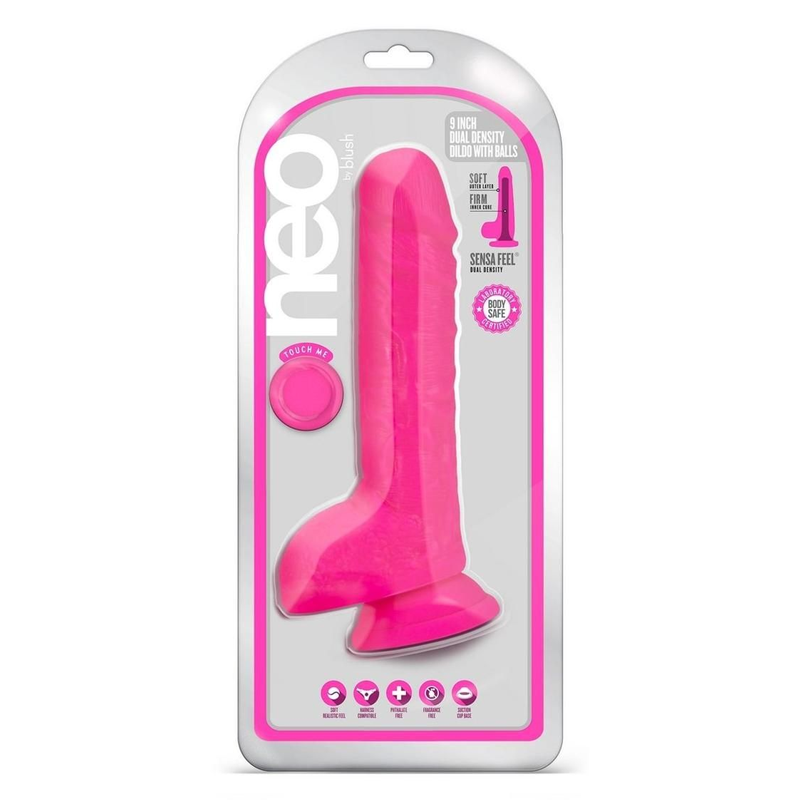 Neo - 9 Inch Dual Density Dildo - Neon Pink