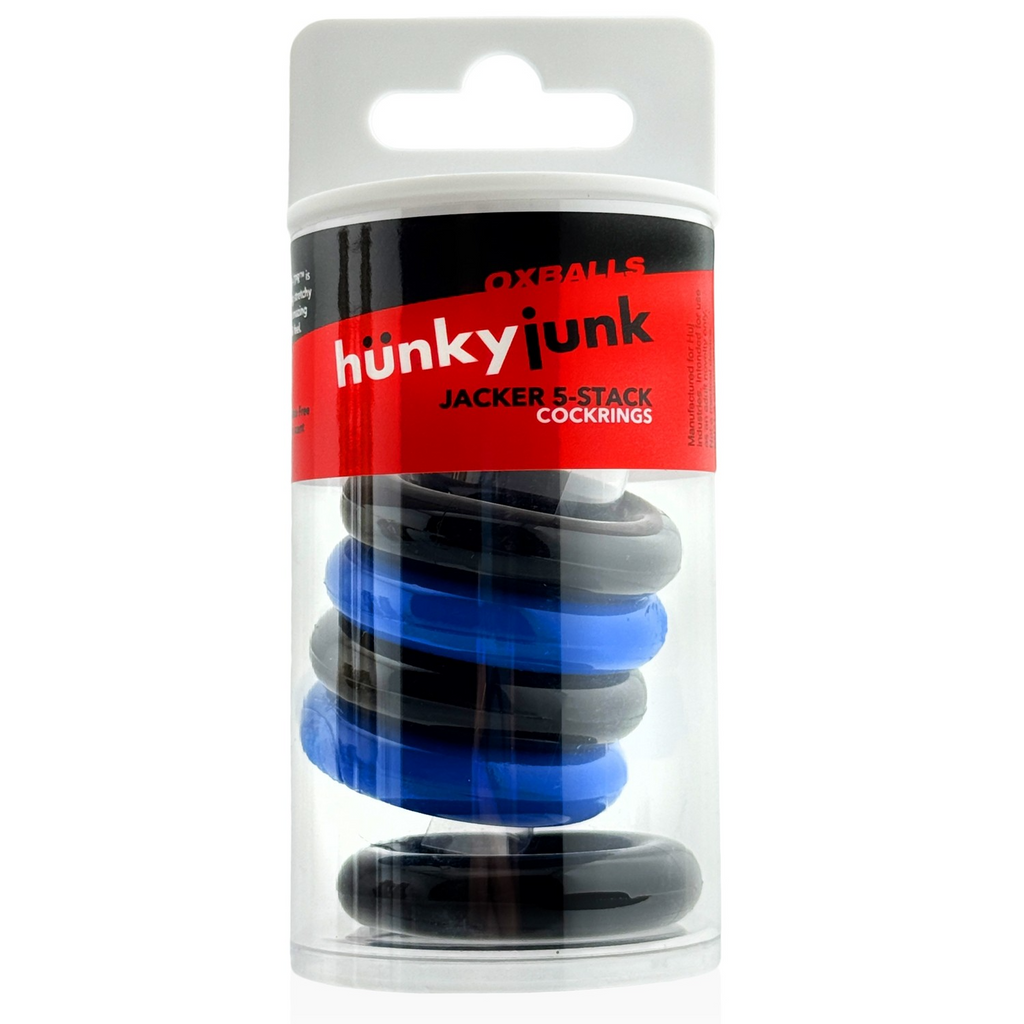 JACKER 5-STACK five-pack tube super-strong  cockrings BLUE/BLACK