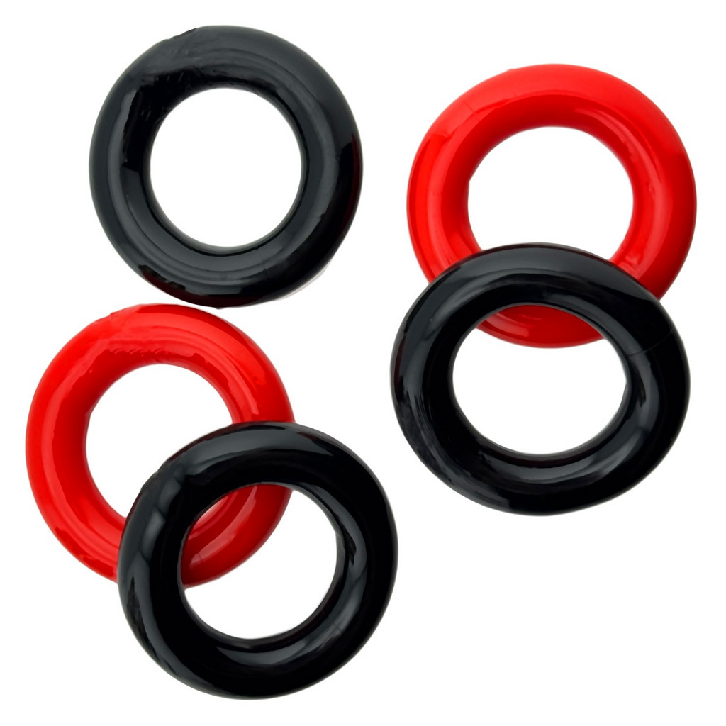 JACKER 5-STACK five-pack tube super-strong  cockrings RED/BLACK