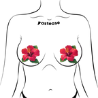 Tropical Vibrant Red Hawaiian Hibiscus Botanical Flower Breast Pasties