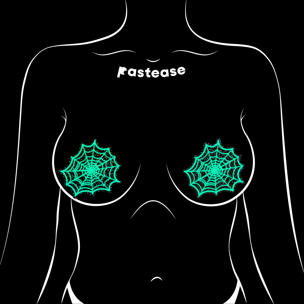 Glitter Black Glow in the Dark Spooky Spider Web Pasties