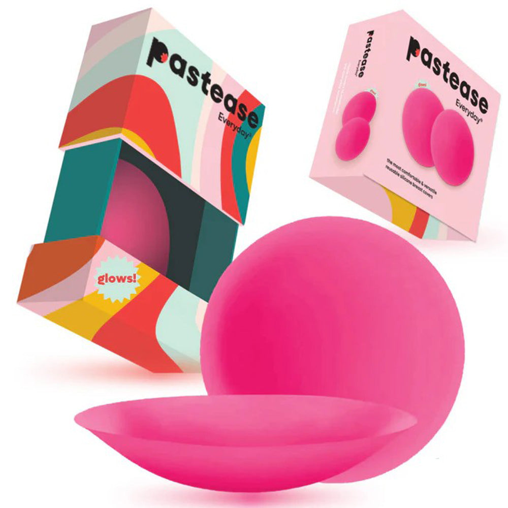 Pastease Everyday® Silicone Reusable Adhesive Nipple Covers w Travel Box - Fuchsia - Large (D+ cups)
