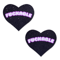 FUCKABLE Heart Pasties on Black Glitter Velvet