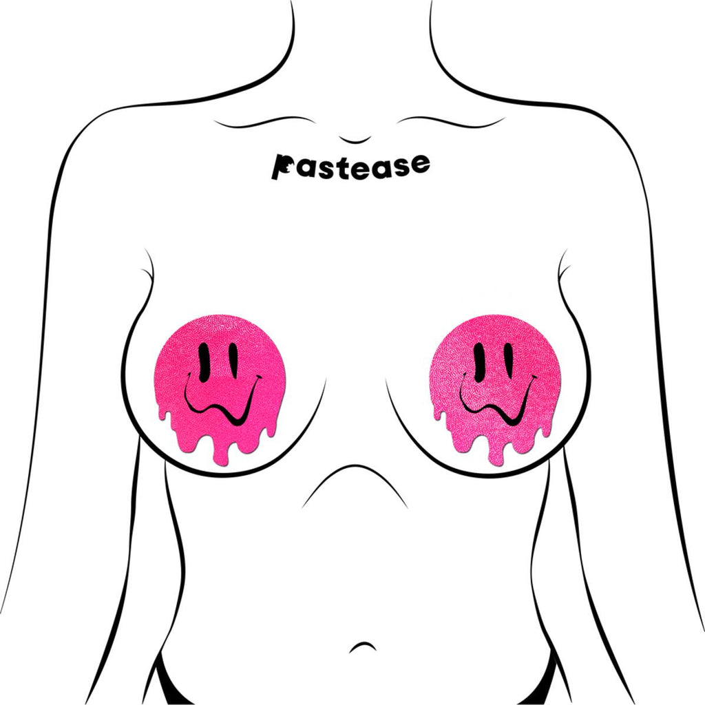 Neon Pink Melted Smiling Face Nipple Pasties