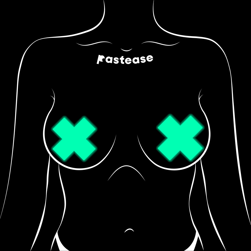 Plus X: Glow-in-the-Dark Neon Cross Pasties - Turquoise