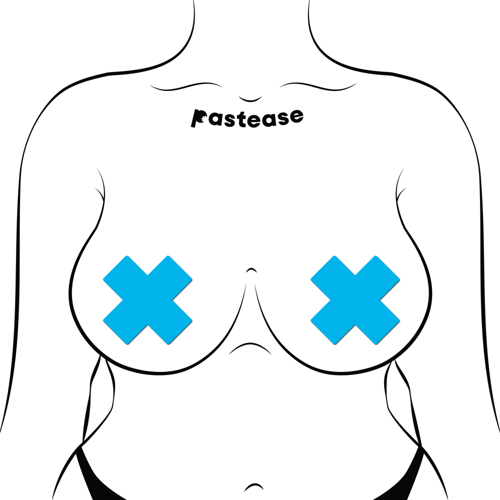 Plus X: Glow-in-the-Dark Neon Cross Pasties - Turquoise