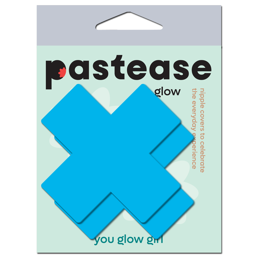 Plus X: Glow-in-the-Dark Neon Cross Pasties - Turquoise