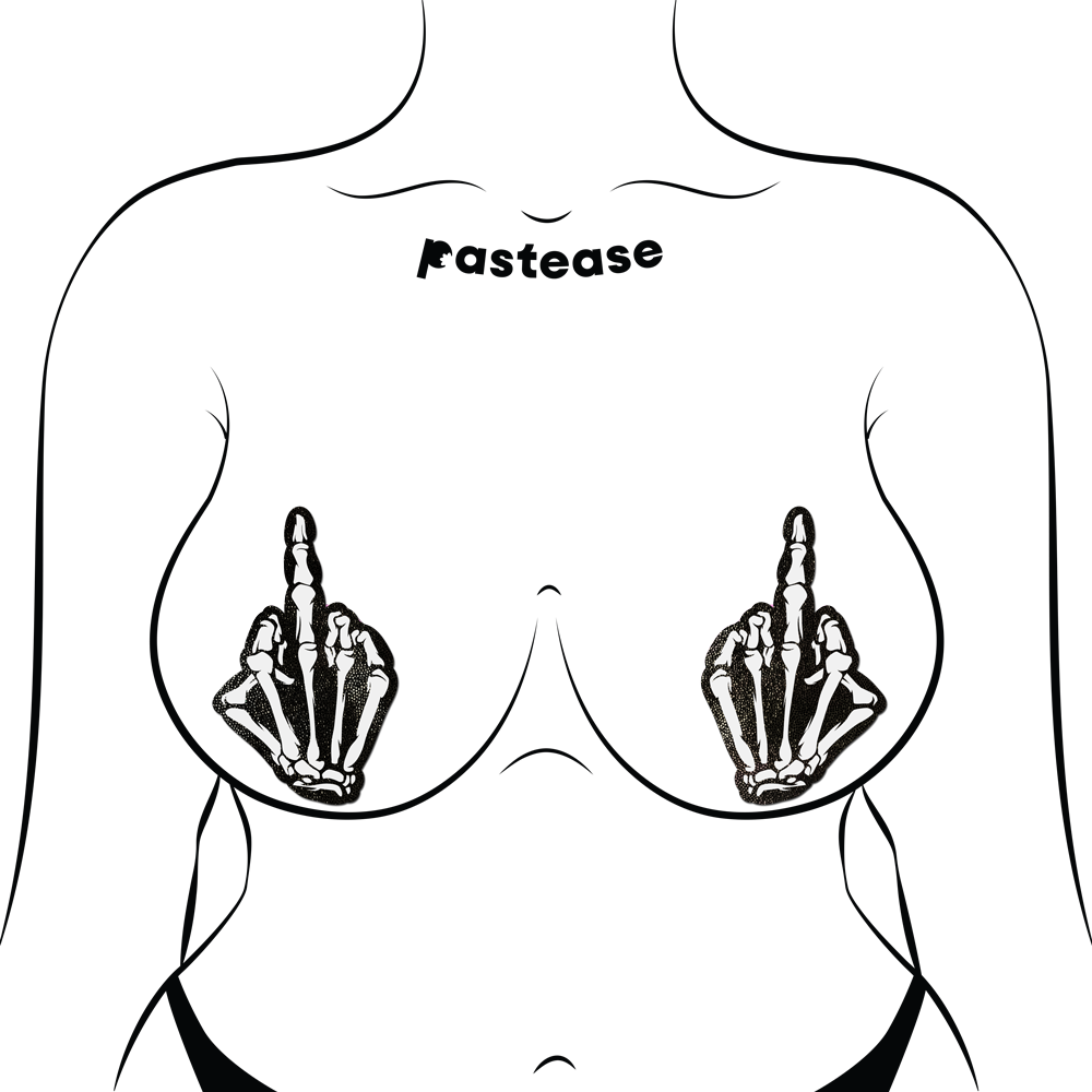 Middle Finger Skeleton Hand Pasties Glow in the Dark White & Black Boney Hand