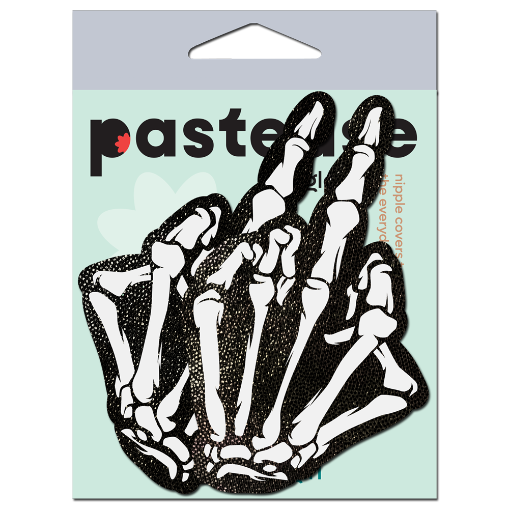 Middle Finger Skeleton Hand Pasties Glow in the Dark White & Black Boney Hand