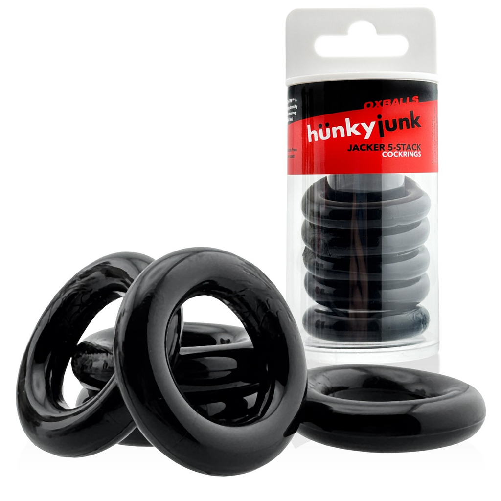 JACKER 5-STACK five-pack tube super-strong  cockrings BLACK