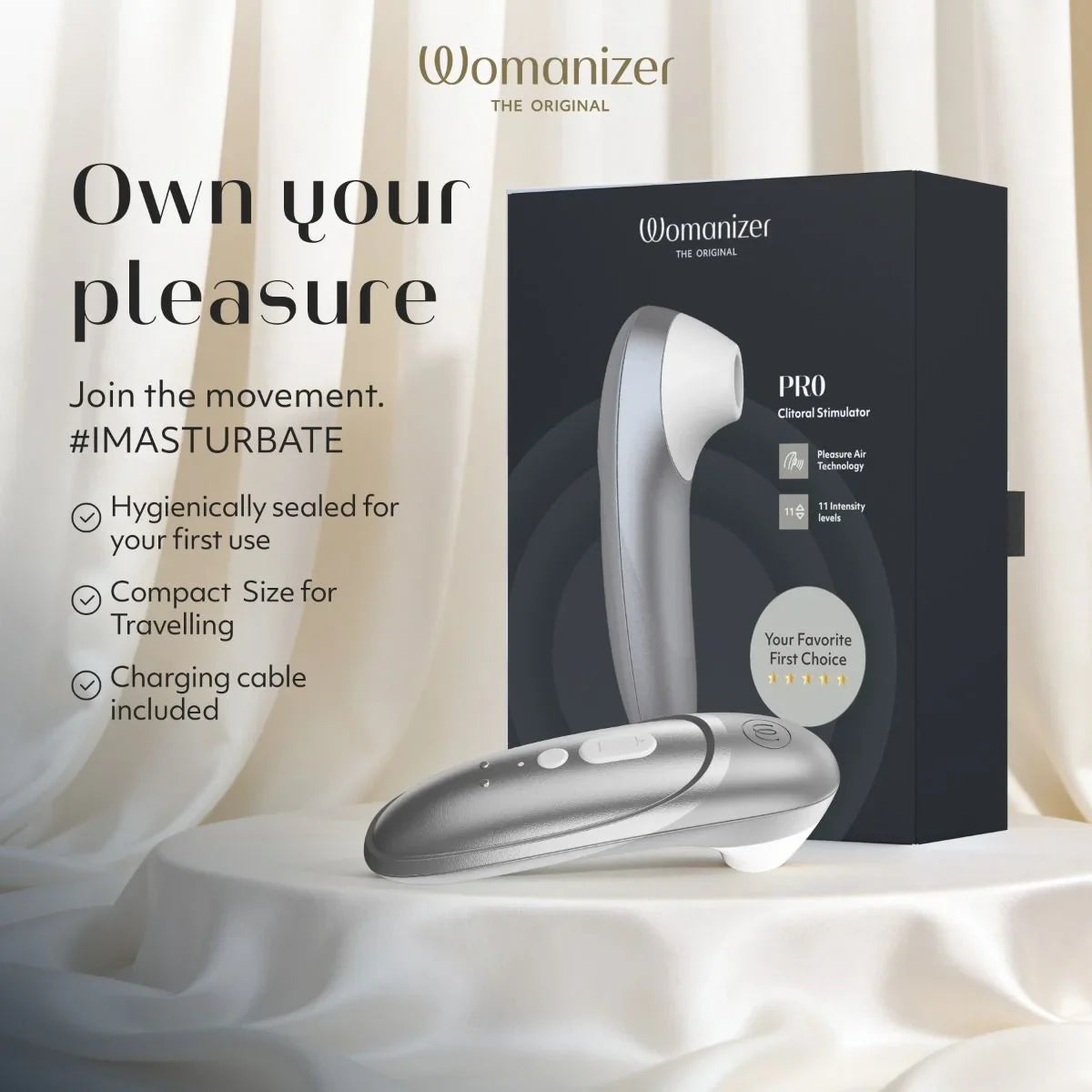 Womanizer Pro Clitoral Stimulator - Silver Gray.